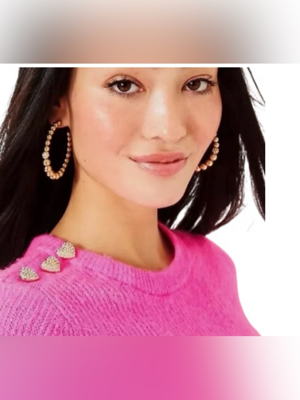 Lilly Pulitzer Morgan Pink Heart Button-Shoulder Sweater Medium NWOT